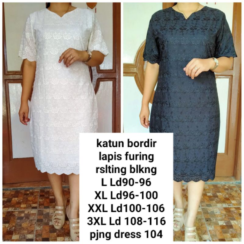 Dress katun bolong hitam putih m l xl xxl bangkok resleting belakang lapis furing hitam putih