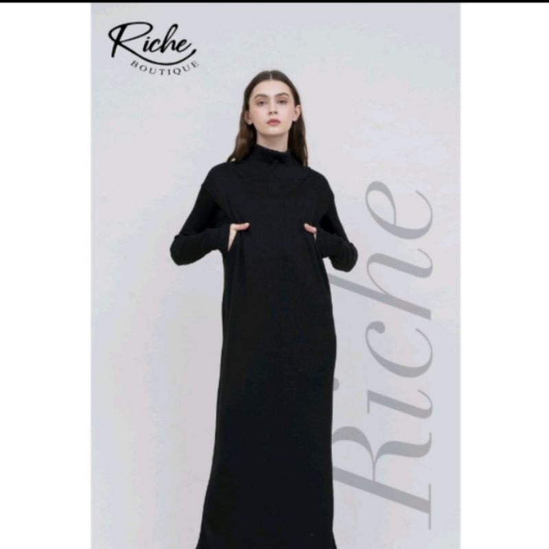 riche- basic long inner dress lengan panjang busui friendly/baju hamil/foto maternity/original bahan knit premium/bodycone/span/outfit hijab