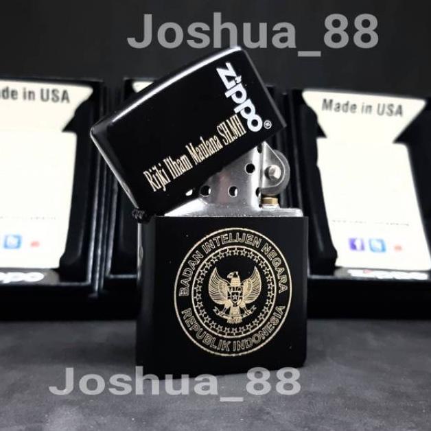 ZIPPO KOREK API CUSTOM UKIR LOGO BIN BLACK MATTE GRADE ORIGINAL GRATIS GT846546ER