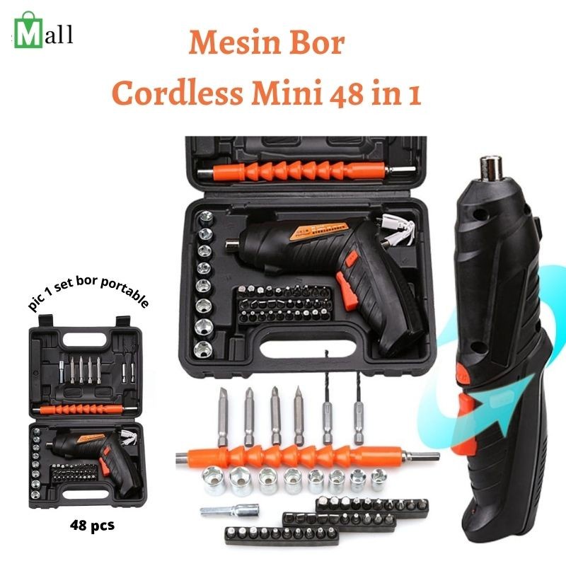 BOR48 - MESIN BOR CORDLESS BOR BATERAI BETON BESI KAYU DENGAN BOX SET PILIHAN BOR TANPA KABEL