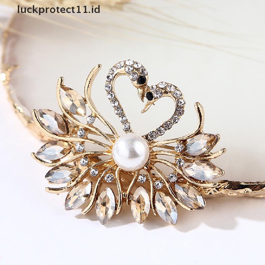 /Fashion Hot// Fashion// Lucu Kristal Mutiara Swan Bros Untuk Wanita Perhiasan Pernikahan Vintage Lapel Pin.