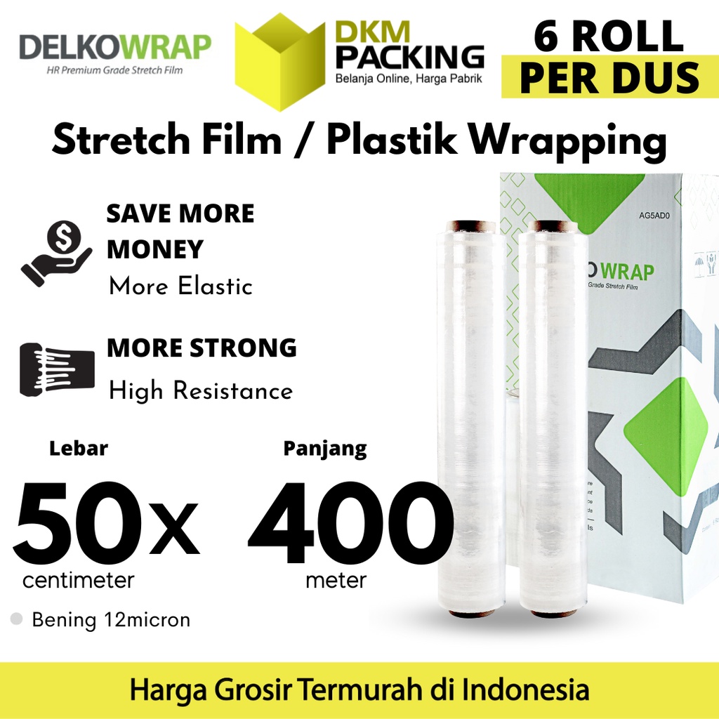

Plastik Wraping Stretch Film 50cm x 400m BENING DELKOWRAP TEBAL KARGO / DUS