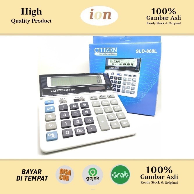

BERKUALITAS Citizen SDC-868L Electronic Calculator - Kalkulator 12 Digits - Abu-ab