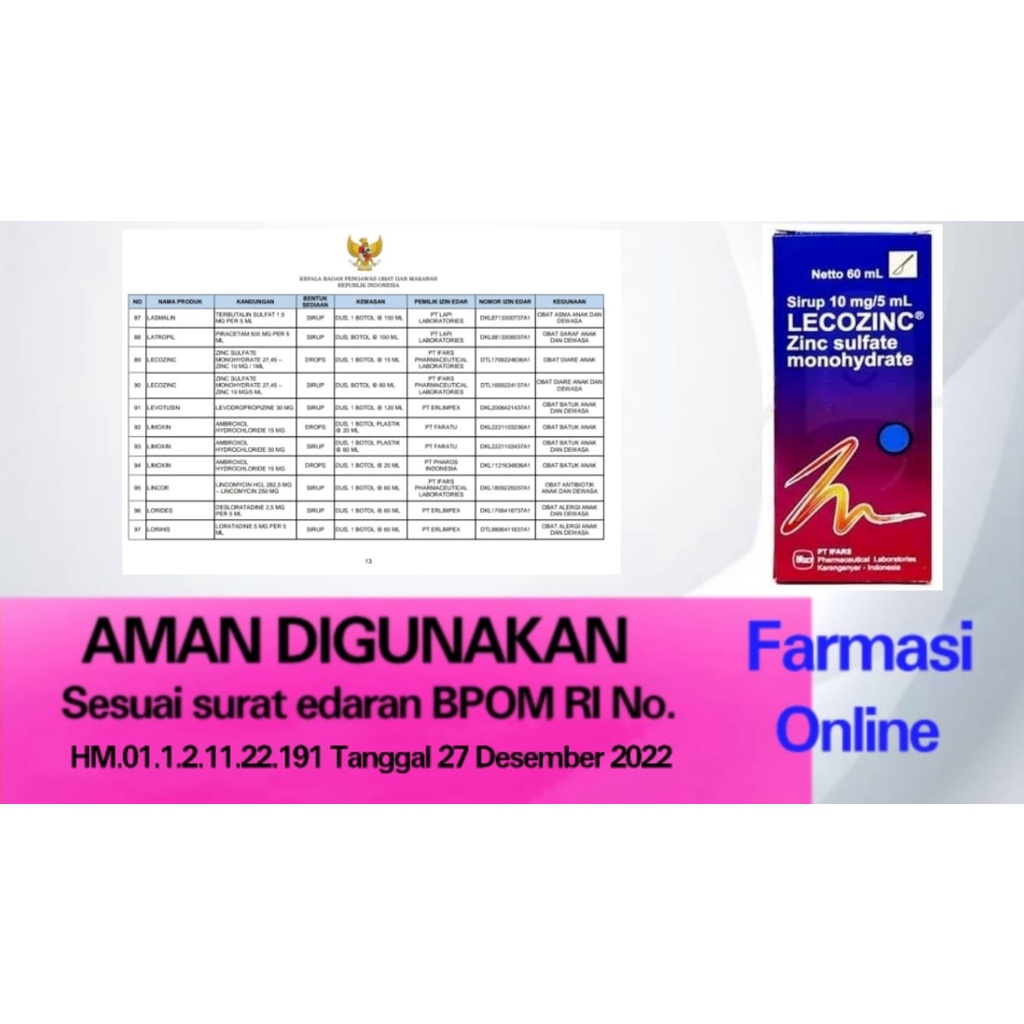 Lecozinc Lecozink Zinc Zink Syrup 60 ml