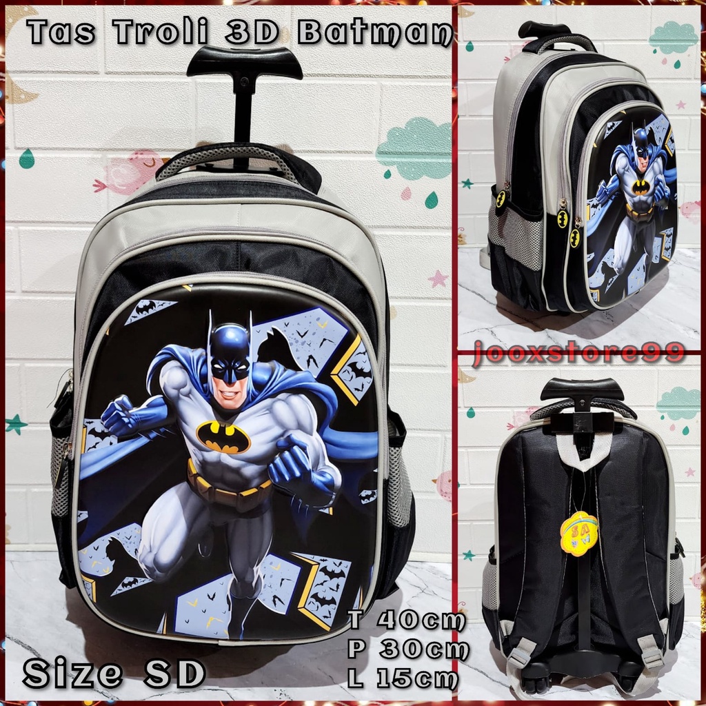 Tas Sekolah Troli Anak SD Motif Mermaid Unicorn Frozen Superhero Timbul 3D Tas Import Trolley Anak Perempuan dan Laki-Laki Tas Dorong Anak Koper Sekolah