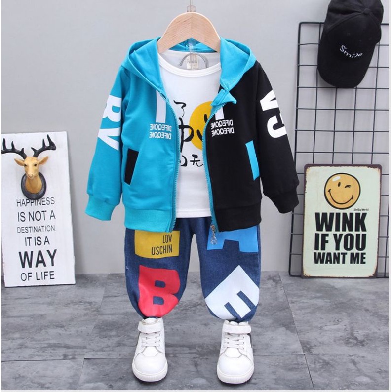 Setelan 3 in 1 anak laki laki alak korea street style usia 1-5 tahun pakaian anak laki laki baju anak setelan anak laki laki