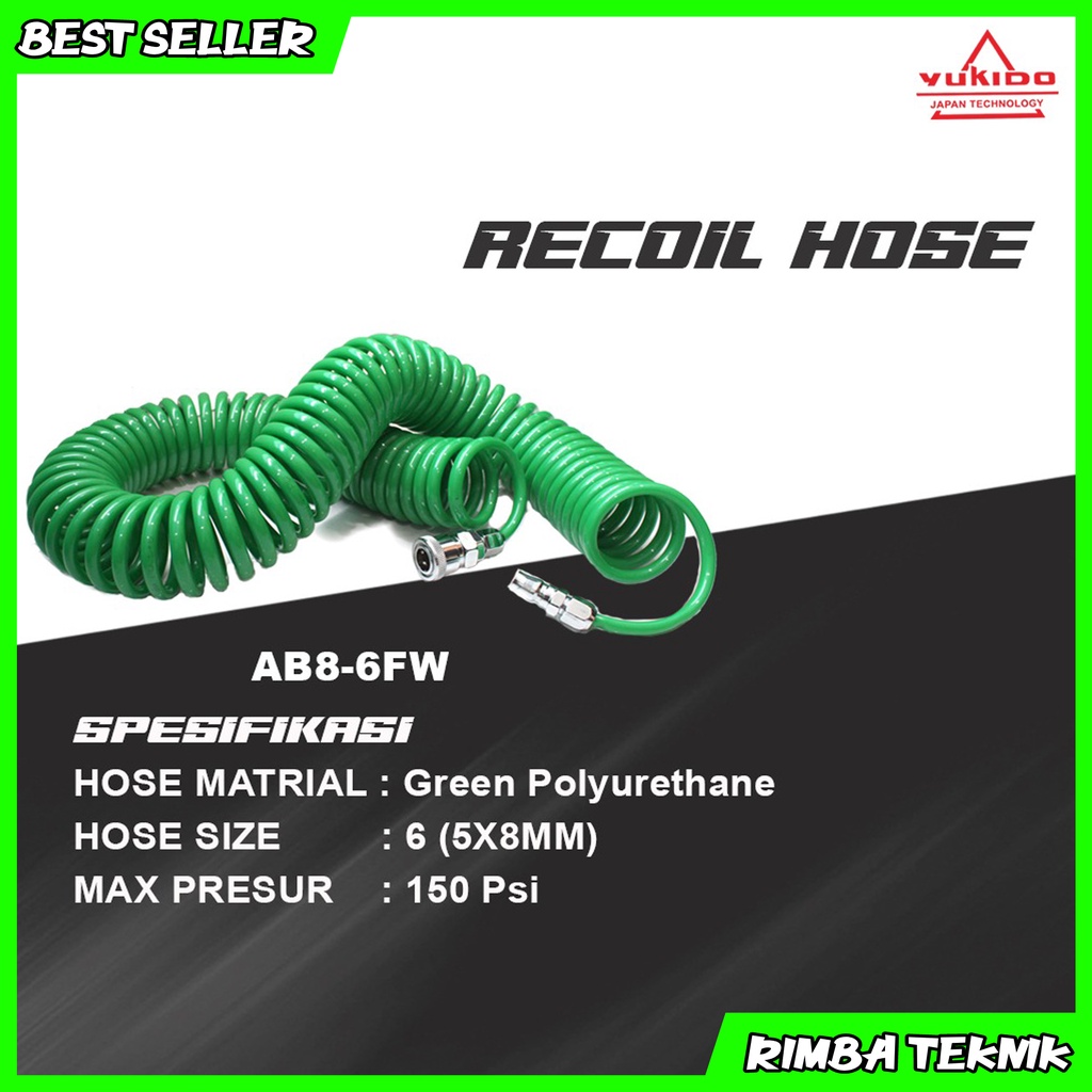 YUKIDO Selang Recoil Hose 6 meter - Selang Spiral Angin Kompresor