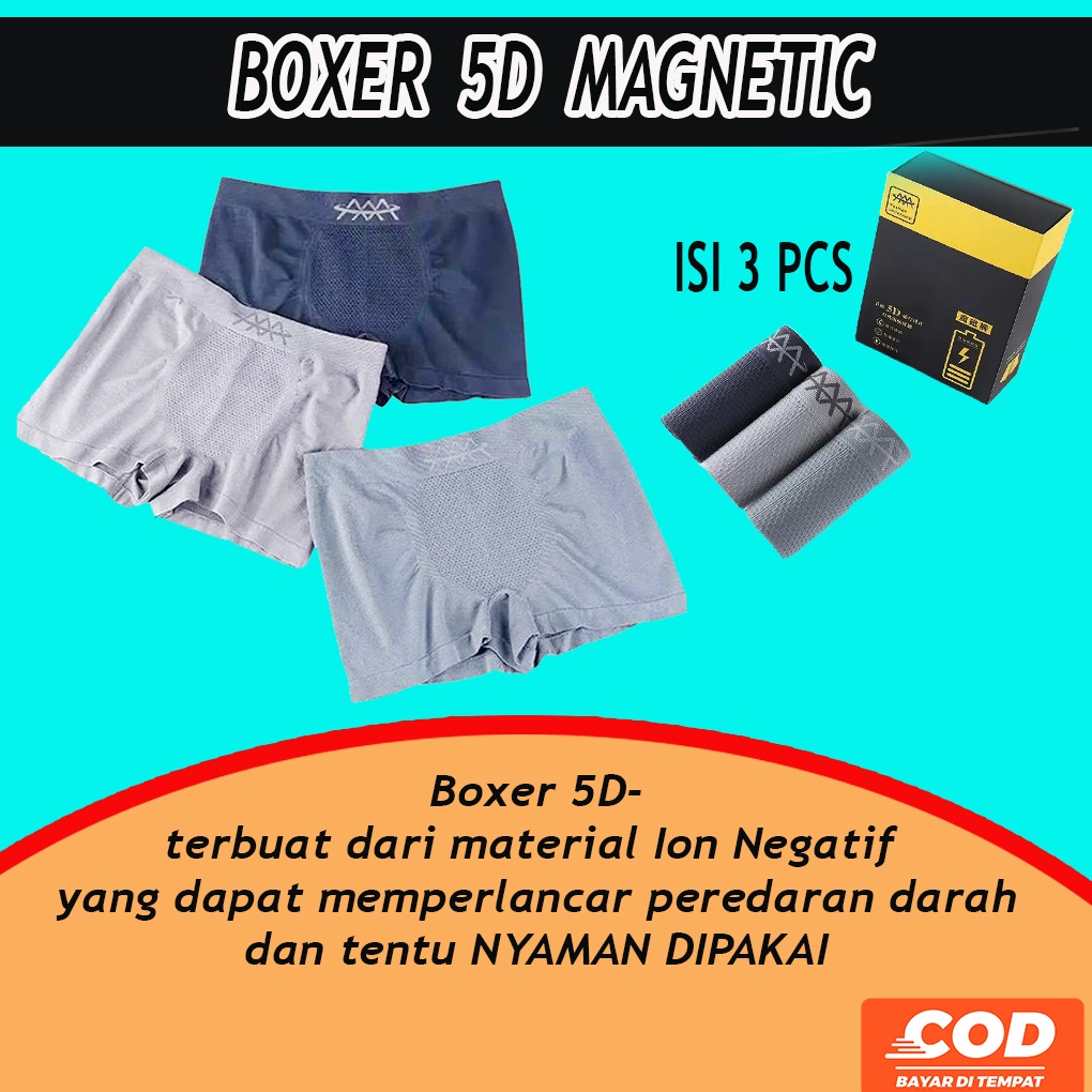 Boxer 5D Magnetic Kesehatan Vitalitas Pria / Celana Dalam Boxer 5D Magnetik Pria Dewasa Anti Bakteri