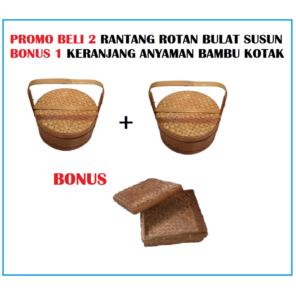 Jual Promo Beli Rantang Rotan Bulat Susun Gratis Keranjang Anyaman Bambu Kotak Shopee