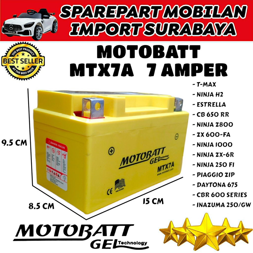 ORIGINAL MOTOBATT MTX7A AKI KERING MAINTENANCE FREE BERGARANSI 12V INAZUMA DAYTONA APACHE RTR 200 MBTX9U YTX9