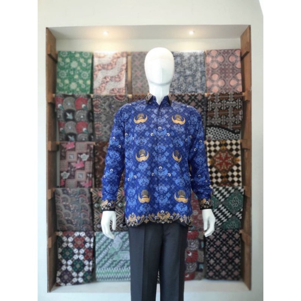 KORPRI Kemeja Pria PNS Atasan Kerja Kantor Kantoran Seragam Dinas Terbaru Biru Baju Kerah Katun Srit