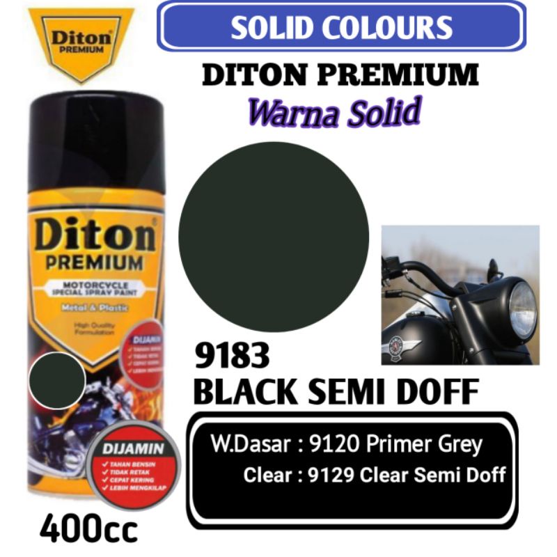 9183 BLACK SEMI DOFF DITON PREMIUM 400cc Cat Semprot Pylok Pilok Pylox / Cat Aerosol / Diton Premium