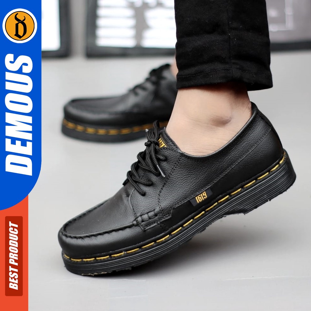 DEMOUS Gond - Sepatu Docmart Formal Pantofel Low Boots Kulit Asli Kerja Hitam Pria