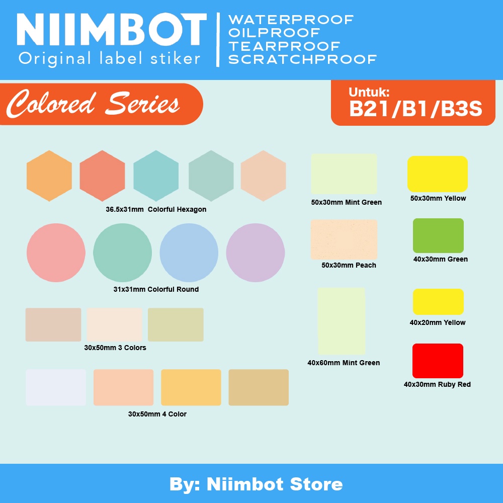 

Colored Thermal Label Printer Sticker Niimbot B21 B1 B3S Refill Label