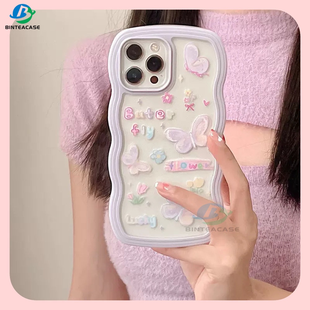 Oppo A17 A77S A57 2022 A15 A16 A16K A54 A53 A12 A5S A7 A3S A11k A31 A52 A92 A94 A93 A37 F9 A1K A76 Bunga Kupu-Kupu Cantik Tepi Melengkung Casing Handphone TPU Binteacase