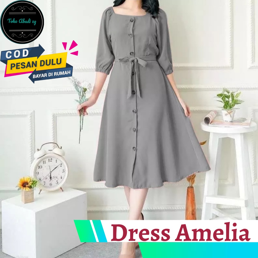 Gamis Midi 3/4 Polos Kancing Depan Busui fredli Tali Samping Bahan Moscrepe Atasan Wanita Drees Andin Polos Full Kancing