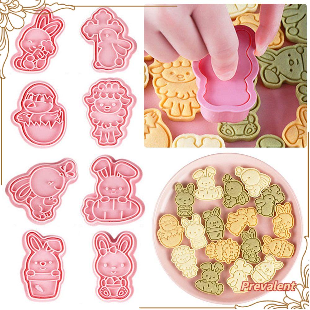 Preva 8pcs/set 3D Easter Rabbit Alat Kue Pastry Dekorasi Plastik Cookie Cutter