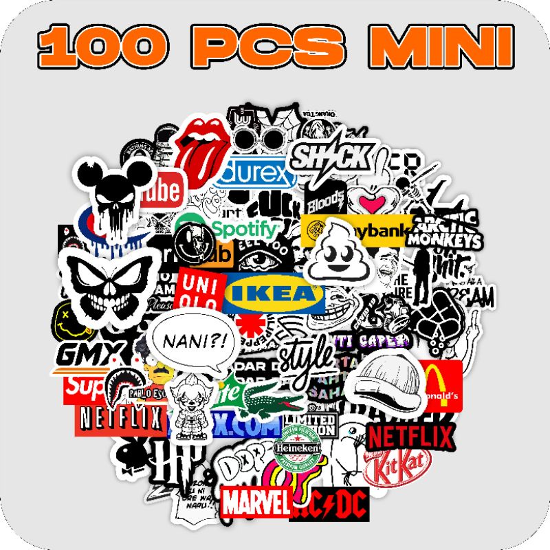 

STIKER MINI NEW ISI 100PCS 2 WARNA BAHAN GRAFTAC WATERPROOF