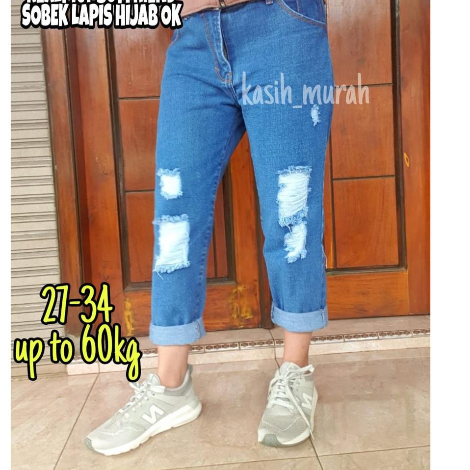 [LC.21De22ғ] 2021 Celana Boyfriend Sobek/celana panjang wanita/Celana jeans Lapis Hijab