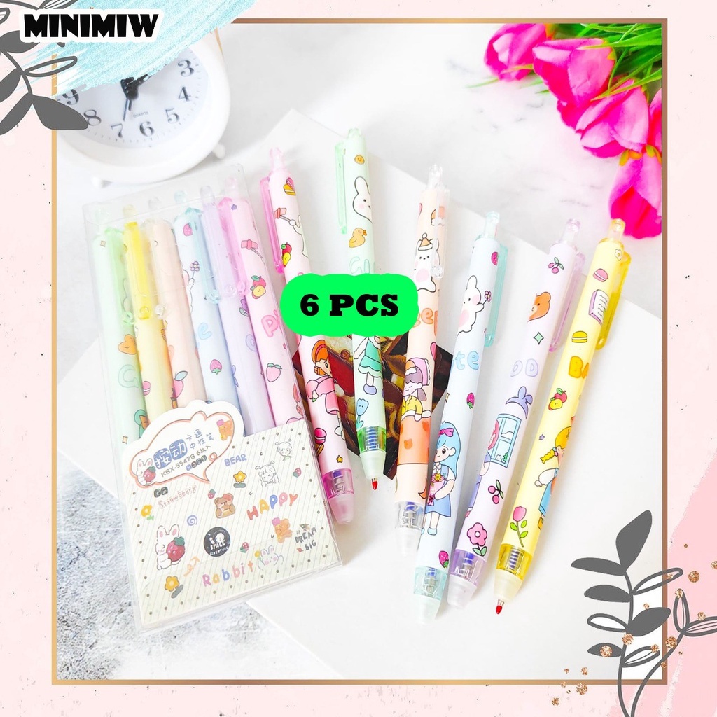 &quot;SET PULPEN CETEK CEWE ERASABLE ISI 6 PCS BISA DIHAPUS ALAT TULIS BOLPOIN CUTE GIRL UNIK IMUT MURAH PEN  GEL KARAKTER PENA UNIK LUCU MURAH &quot;