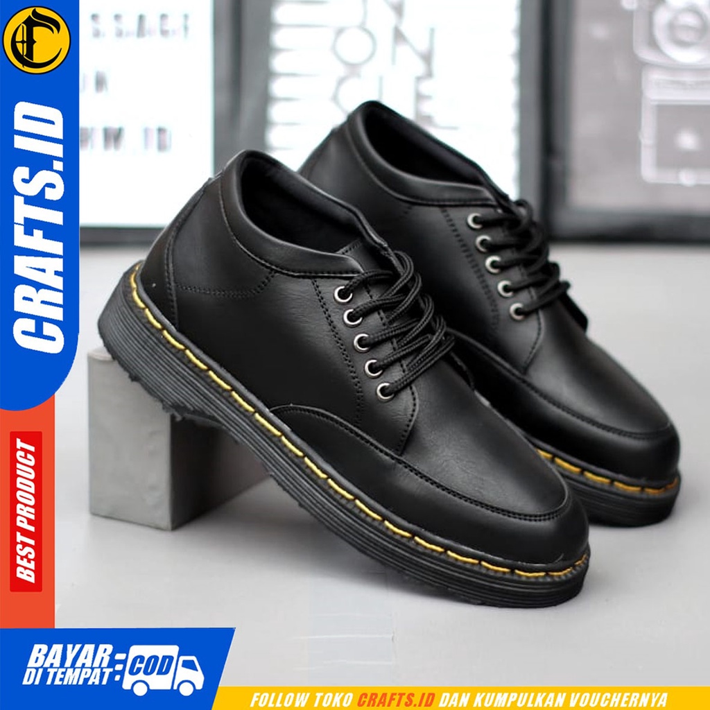 CRAFTS fushi - Sepatu Pantofel Formal Docmart Boots Casual Kerja Hitam Pria