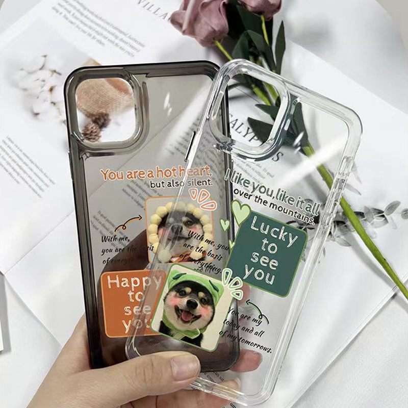 IPHONE Casing Ponsel Lembut Tahan Guncangan Pasangan Anjing Lucu Kompatibel Untuk Iphone14 11 13 12 Pro XS Max X XR 78 6 6S Plus Cover Casing TPU Transparan