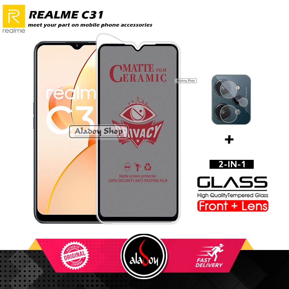 PAKET 2IN1 Anti Gores Privacy Realme C31 + Tempered Glass Kamera