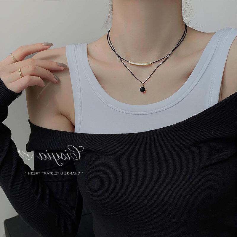 (Hello Girl)X36 Kalung Wanita 2 layer Permata Hitam Gaya Vintage Import