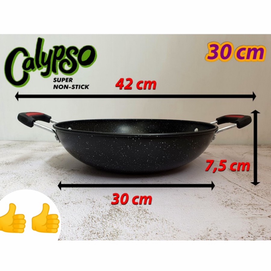 Calypso wok pan wajan hitam wajan enamel anti lengket 30cm 32cm