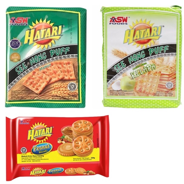 

hatari biskuit peanut 225gr, see hong puff malkist 260gr, see hong puff kelapa 260gr