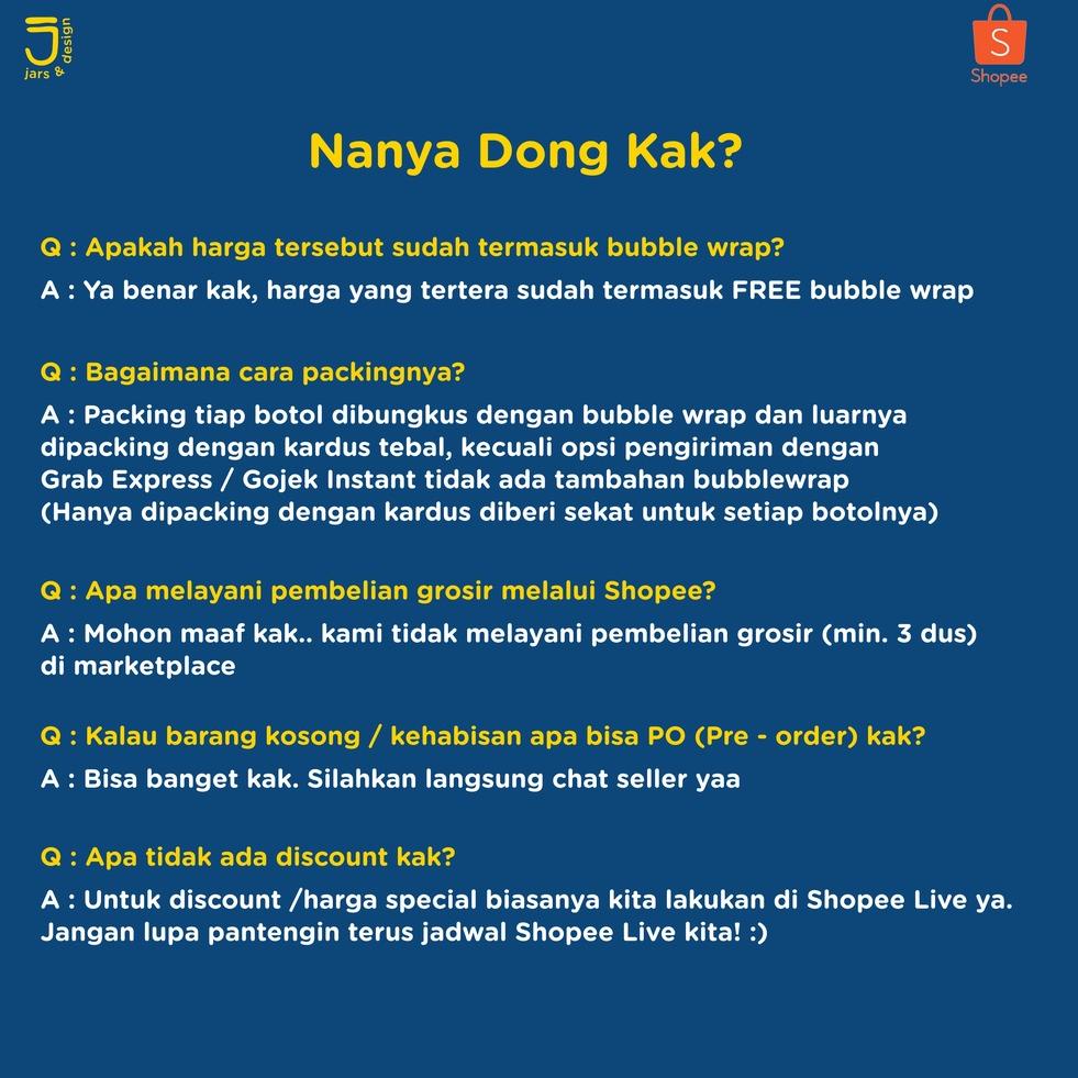 ⍇ JA01 - Jar Kaca Tutup Aluminium 250ml / Toples Kaca Tutup Aluminium 250ml (MODEL PENDEK) Ð