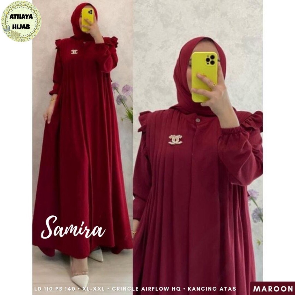 Gamis Samira Dress Crinkle Airflow Ld 110 Dress Wanita Crinkle Terbaru By Athaya Hijab