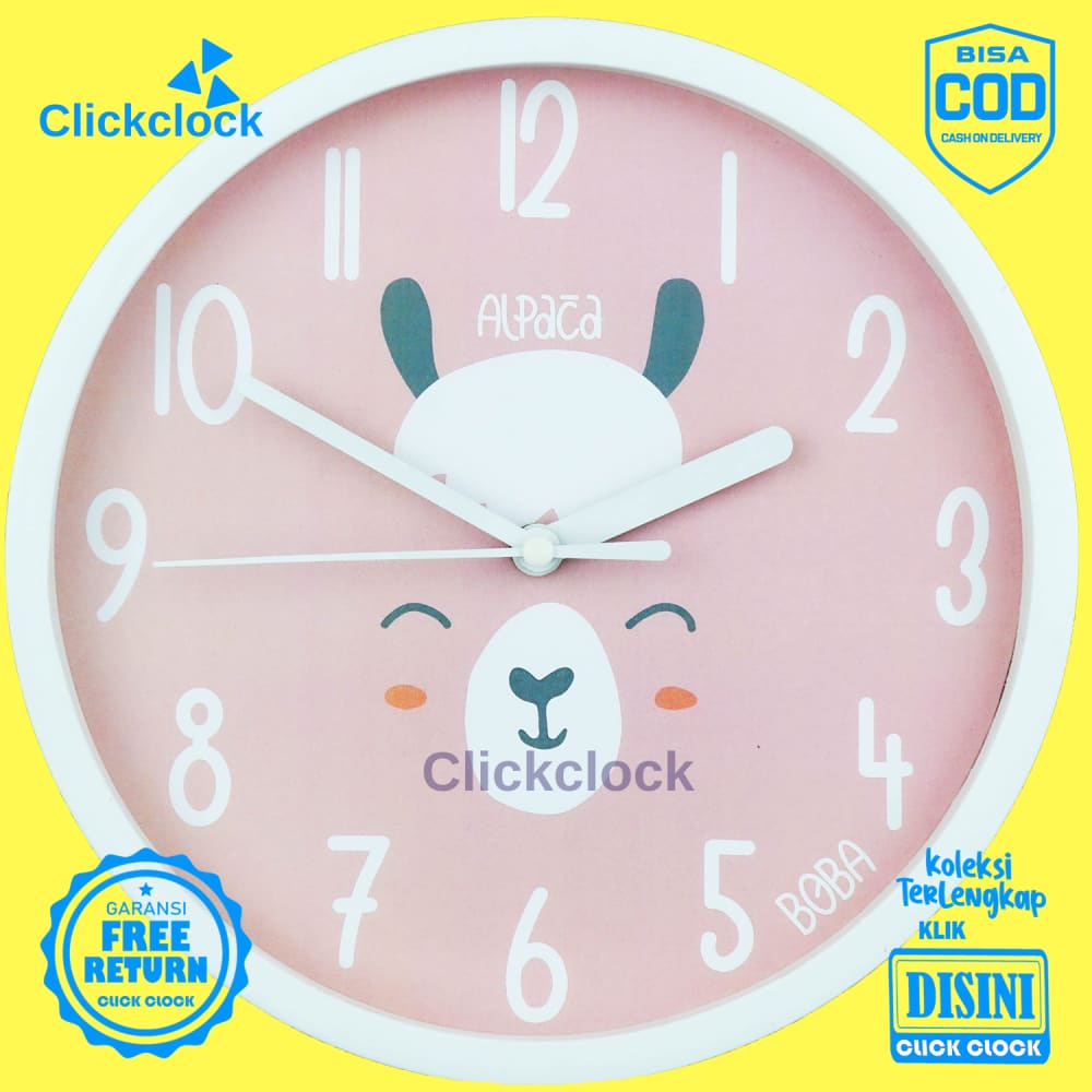 Jam Dinding Quartz Karakteranak Alpaca Boba BB1515 Besar Dekorasi Kamar Murah