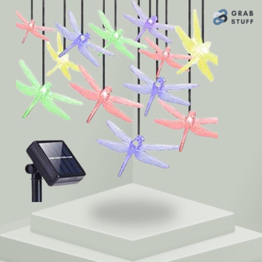 Lampu Hias Gantung Bentuk Capung Dragonfly Untuk Dekorasi Pohon Natal Tahun Baru Pesta Ulang Tahun Pernikahan Taman Rumah 20 Led Solar Panel Tenaga Matahari 5M / Lampu Gantung Warna Warni Estetik Waterproof Tahan Air / Lampu Hias Dekorasi Indoor Outdoor