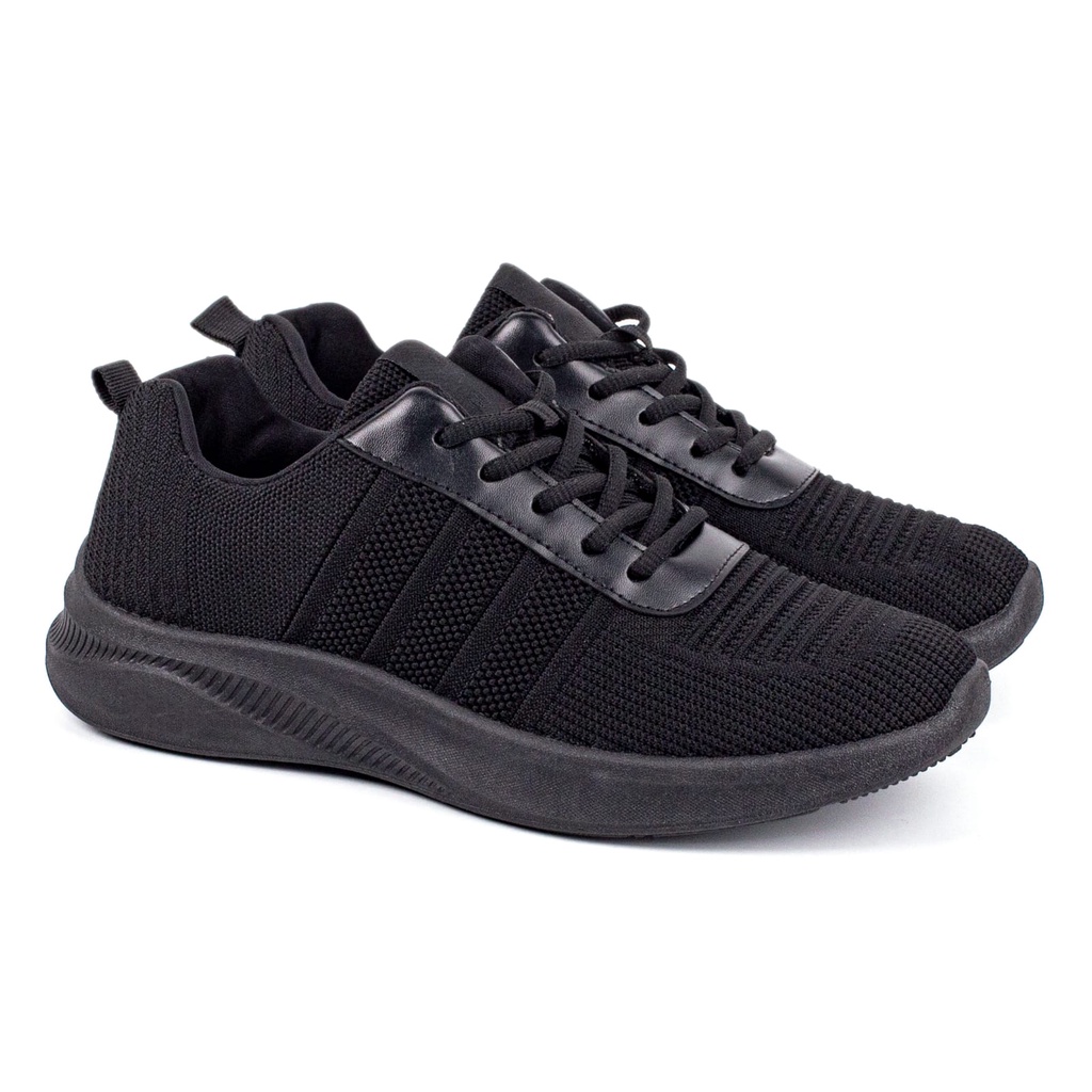 Sepatu Pria Rajut Import Sport Shoes Casual Fashion Hitam Hitam  Pakai Tali SP900-H