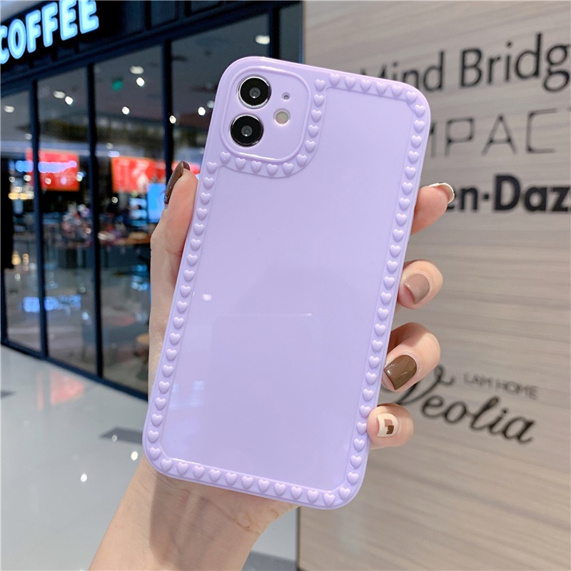 Casing Ponsel Bahan Silikon Warna Permen Untuk IPhone 14 Pro Max11 12 13 Pro X XR XS Max7 8 Plus Bingkai Love Hati Lucu Soft Cover