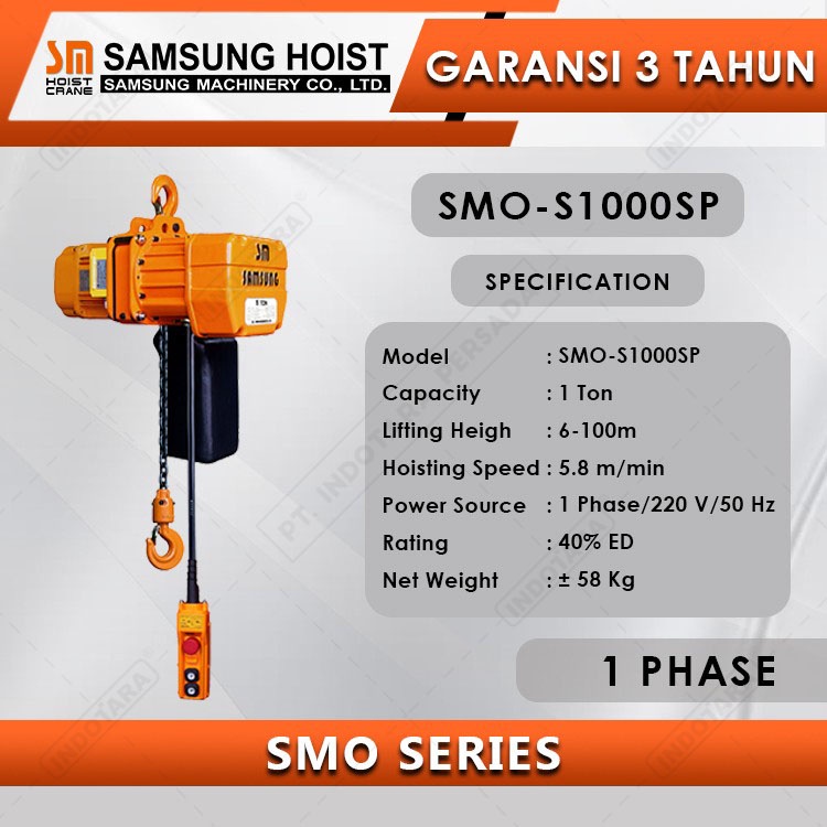 Electric Chain Hoist Samsung SMO Series 1 Phase SMO-S1000SP