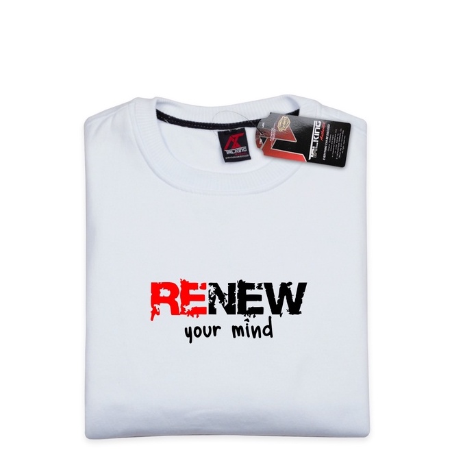 Crewneck Pria Distro Talking Authnetic Warna Putih RENEW YOUR MIND Sweater Cowok Bigsize