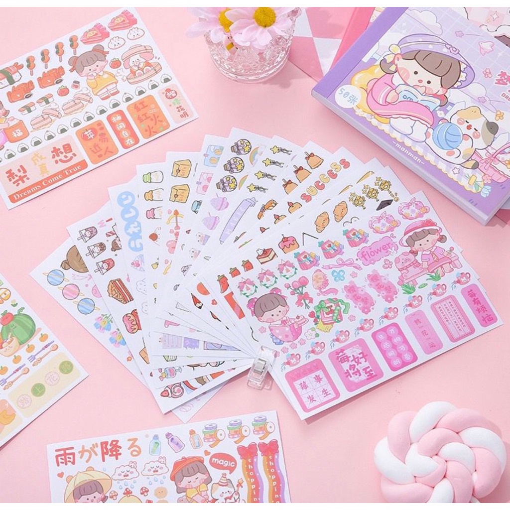 STIKER BUKU ISI 50 LEMBAR KARAKTER LUCU IMUT DIY // STIKER SPIRAL ELEGAN FANCY ATK IMUT - BD