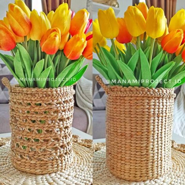 Keranjang Anyam Eceng Gondok Natural (A/B) / Pot Eceng Gondok/ Cover Pot Eceng Gondok/ Vas Bunga / d