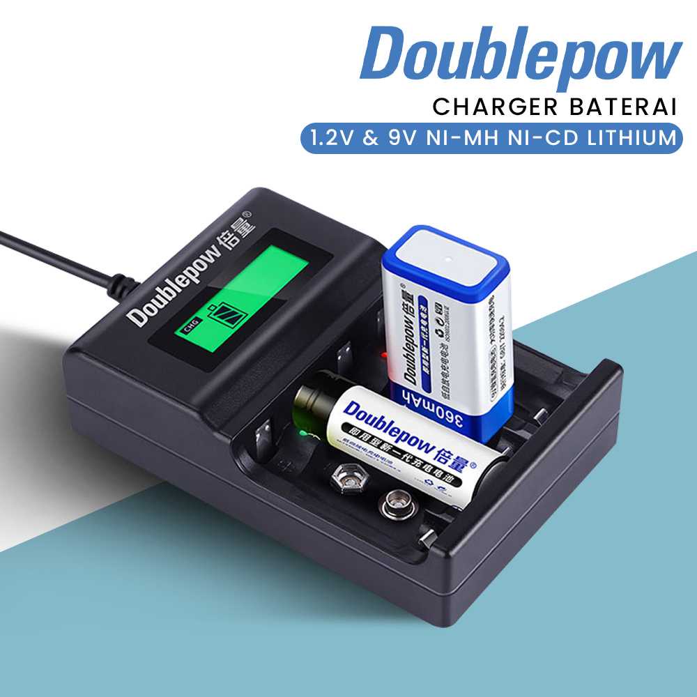DOUBLEPOW Charger Baterai 1.2V &amp; 9V NI-MH NI-CD Lithium - DP-UK95