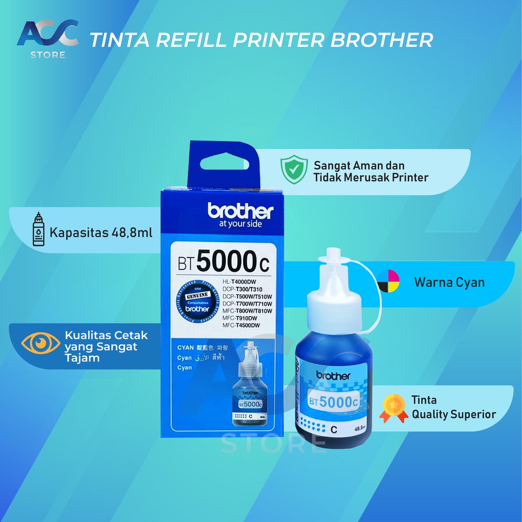 1 SET 4 PCS Tinta Brother BTD60BK BT5000 Isi Ulang Printer HL T4000DW DCP T310 T510W T710W MFC T810W T910DW T4500DW