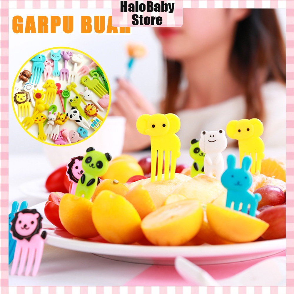 Halo Baby 10pcs Garpu Buah Mini tusukan bento Kue Dessert Mini Motif Kartun Hewan