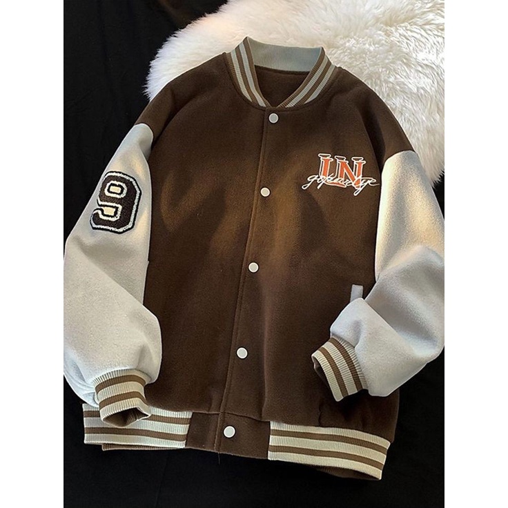 Jacket Baseball GO PARTY IN 1980 Sweater Varsity Pria Wanita Oversize Bahan FLEECE OOTD Korean Look Kasual Santai