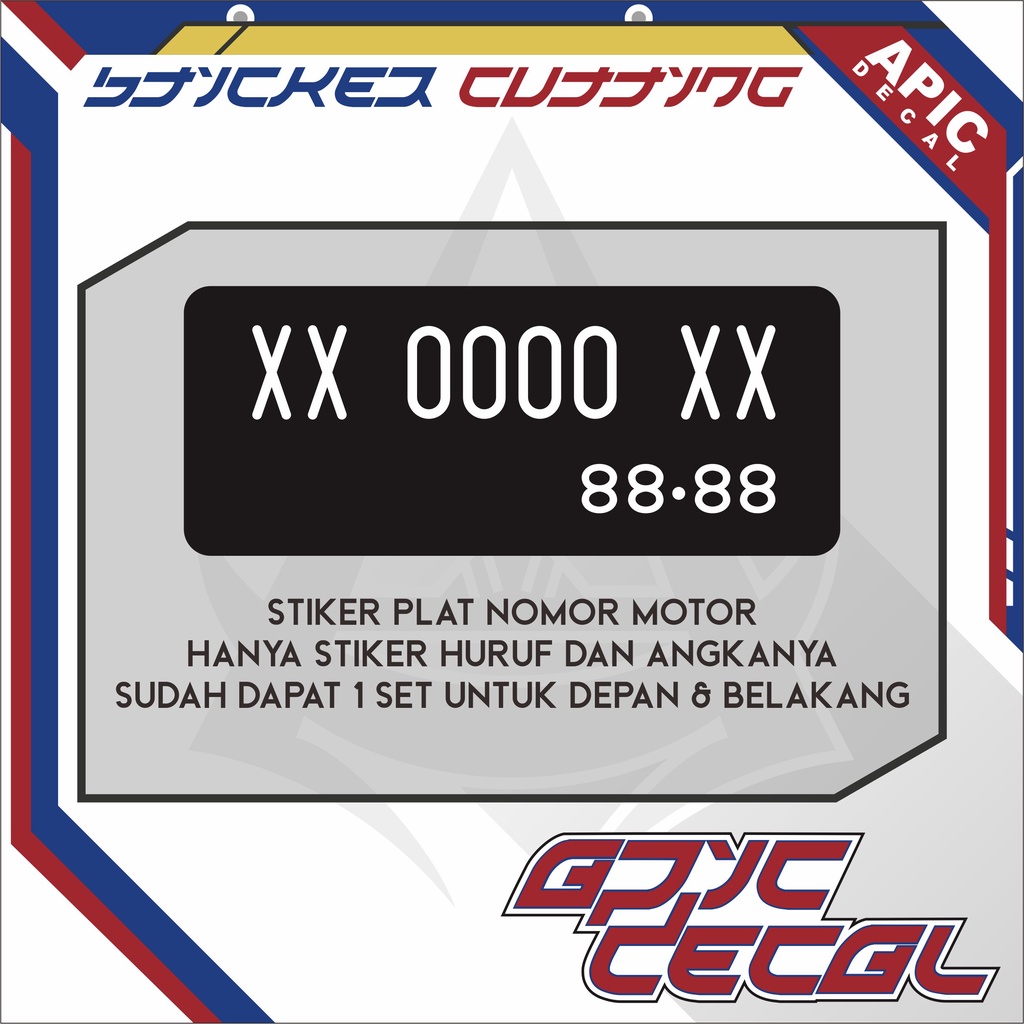 STIKER PLAT NOMOR MOTOR BAHAN REFLEKTIF (HANYA HURUF&ANGKANYA SAJA)