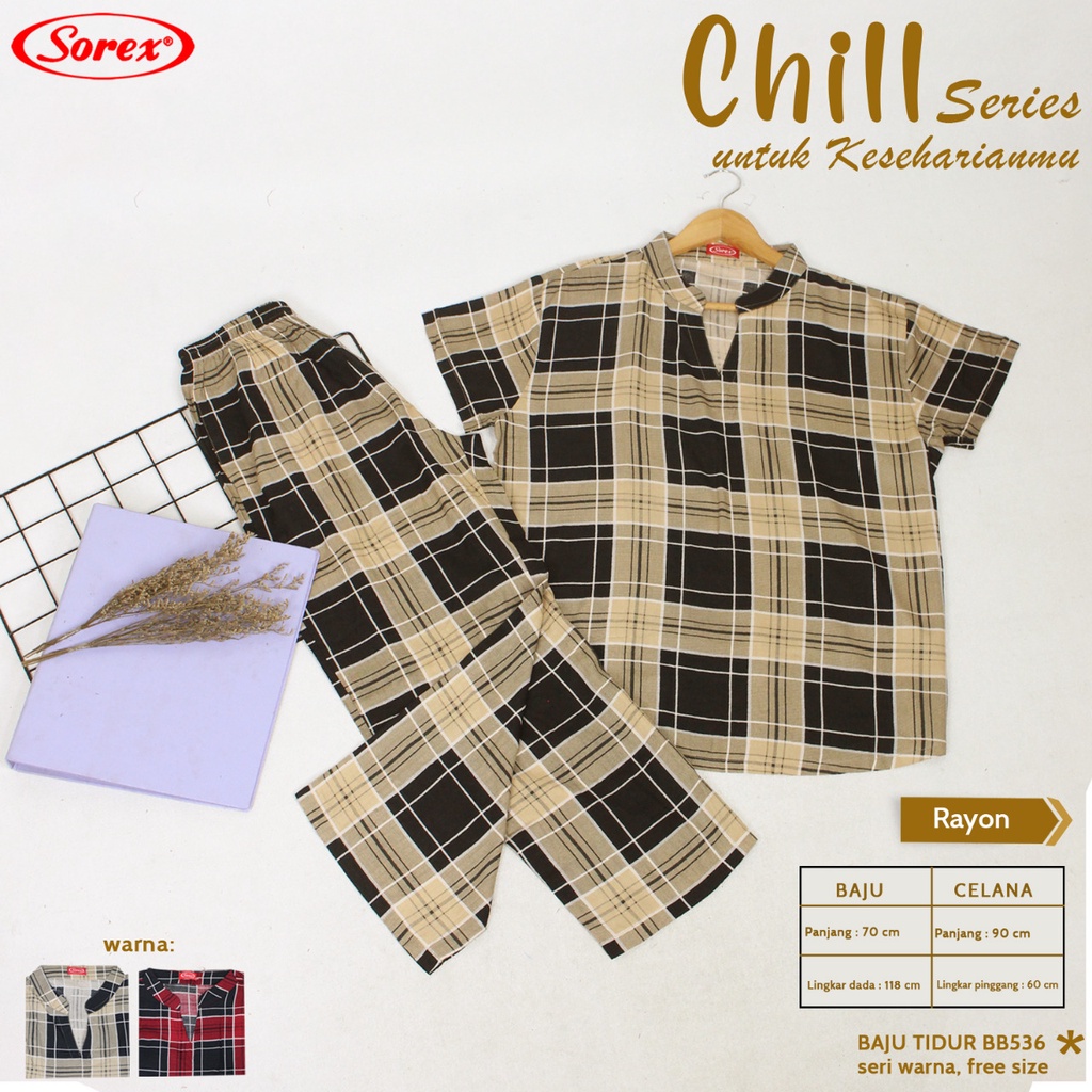 Sorex Baju Tidur 1 Set Atasan Pendek + Celana Pendek Chill Series Rayon Premium Piyama Freesize BB 536