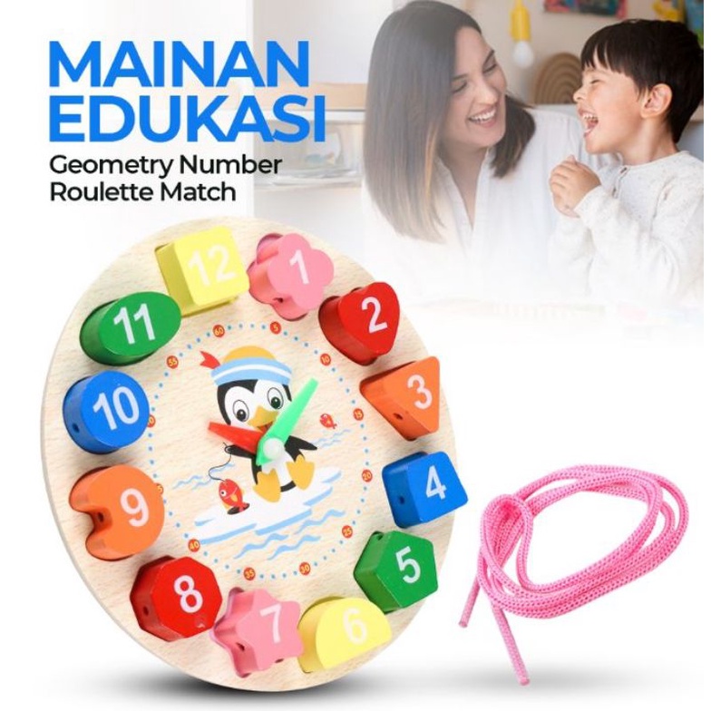 JJOVCE Board Game Mainan Edukasi Anak Geometry Number Roulette Match