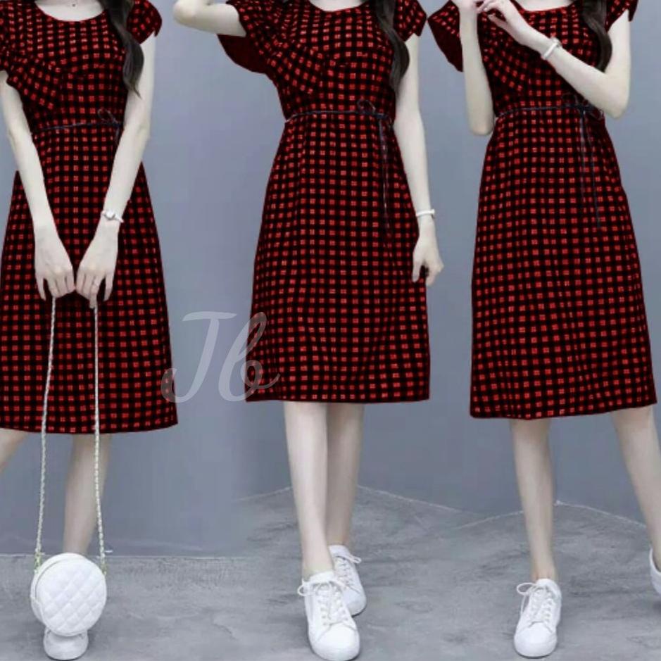 New Products Dress wanita Korean style DRESS Aulia dress remaja motif kotak DRESS CASUAL DRESS SIMPL