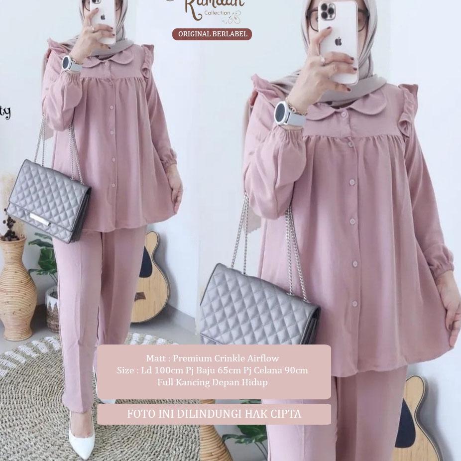 Murah Ramdan Collection A047 | Milly One Set Rayon Crinkle Setelan Wanita Kekinian Tunik + Celana Im