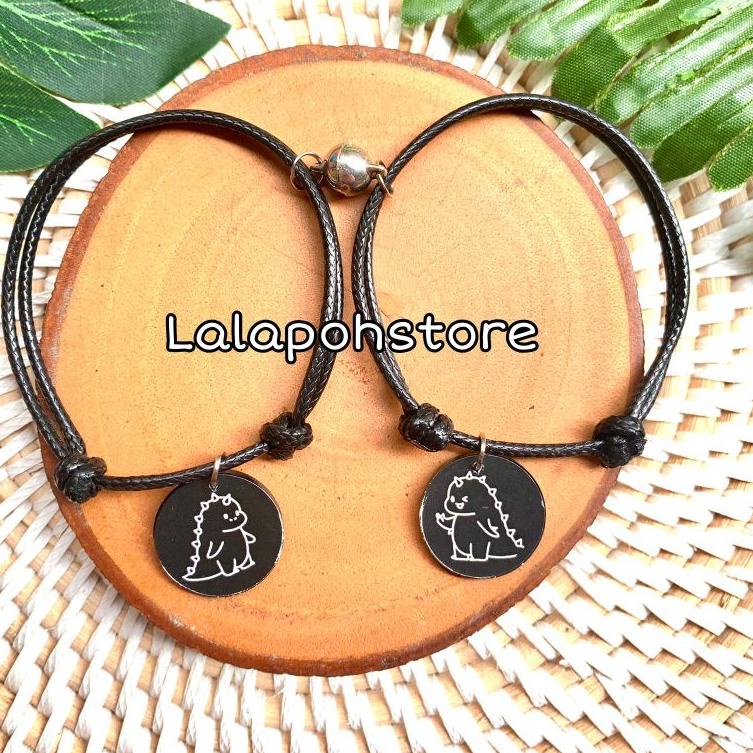 {DEU.10De22х} GELANG COUPLE MAGNET DINO CUTE HITAM | GELANG COUPLE MAGNET